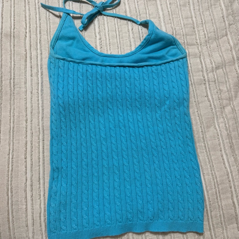 Y2K Gap Cotton Blend Cable Knit Halter Neck Blue Tank Top - Picture 4 of 6